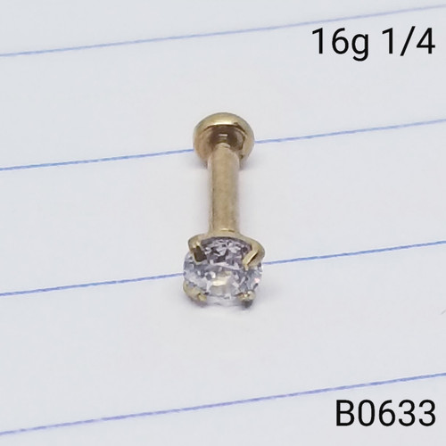 16g Short Gold Round CZ Micro Base 1/4 Labret Ring