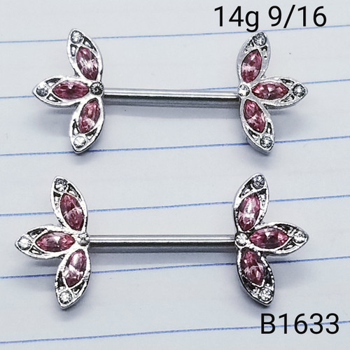 14g Pink Marquise Fan Nipple Rings Barbells 9/16