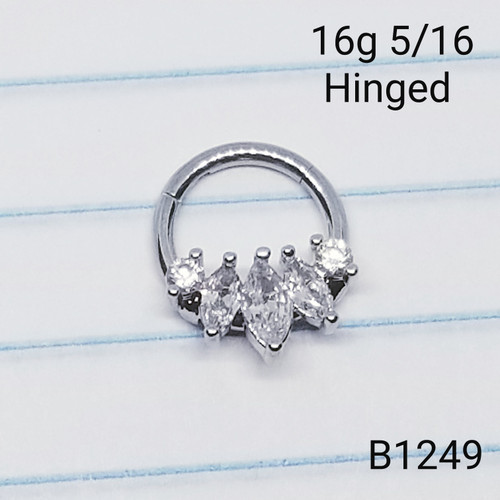 16g Silver 5 Marquise CZ Hinged Hoop Seamless Ring
