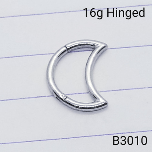 16g Silver Crescent Moon Hinged Hoop Seamless Ring