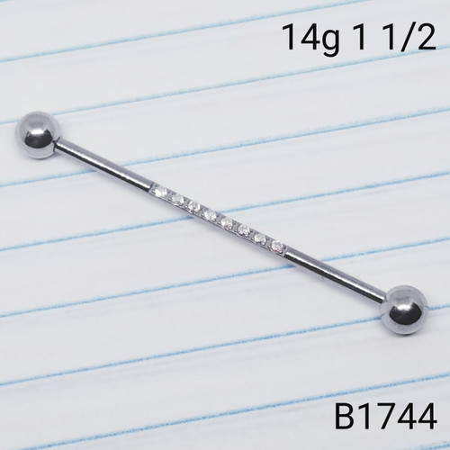 14g Stainless AB CZ Center 1.5 Industrial Barbell Earring