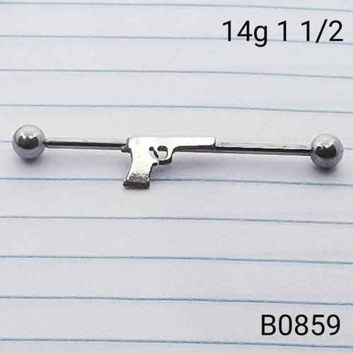 14g Stainless Pistol Center 1.5 Industrial Barbell Earring B0859