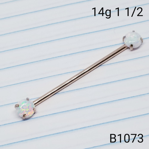 14g Rose Gold White Opal Threadless 1.5 Industrial Barbell Earring