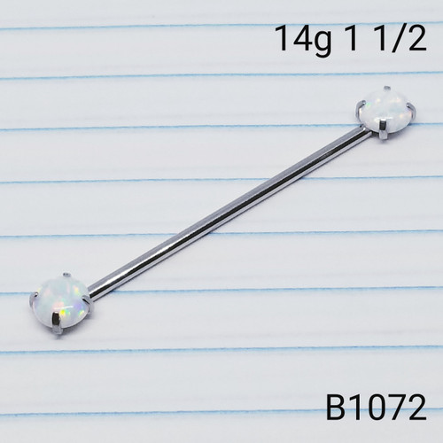 14g Stainless 6mm White Opal Threadless 1.5 Industrial Barbell Earring
