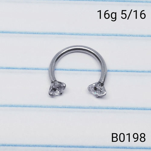 16g Silver Stainless CZ 5/16 Horseshoe Ring B0198