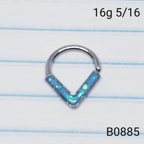 16g Silver Blue Opal Chevron Bend 5/16 Hoop Ring B0885