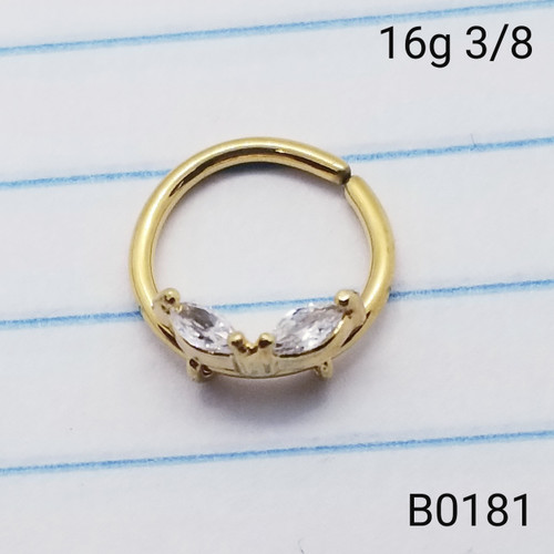 16g Gold CZ Marquise Septum 3/8 Hoop Ring