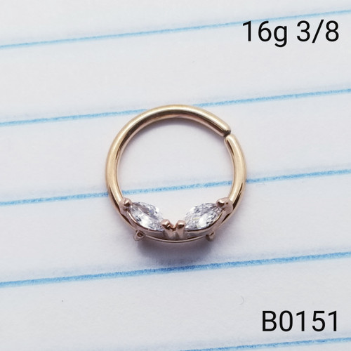 16g Rose Gold CZ Marquise Septum 3/8 Hoop Ring