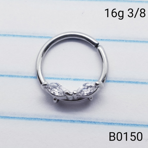 16g Silver CZ Marquise Septum 3/8 Hoop Ring