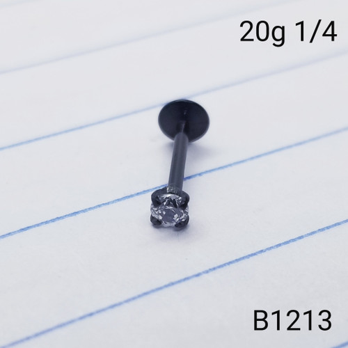 20g Black Stainless 2mm CZ Threadless 1/4 Nose Labret B1213