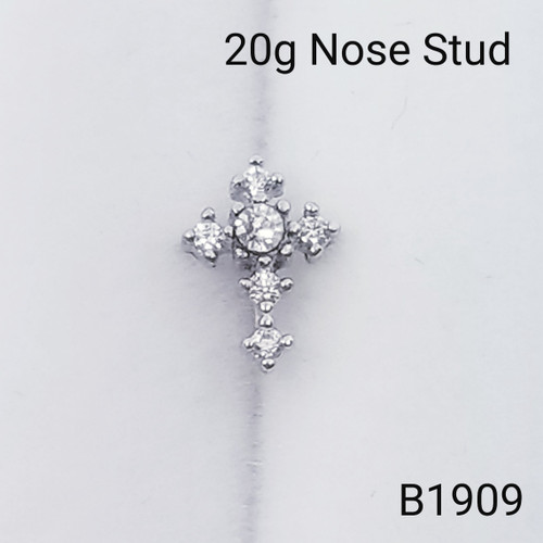 20g Silver CZ Cross Stud Nose Ring