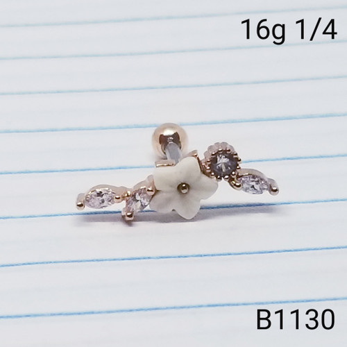 16g Rose Gold Mother of Pearl Flower CZ Cartilage Crawler Stud