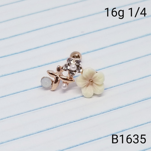 16g Rose Gold Flower 1/4 Cartilage Crawler Barbell Ring B1635