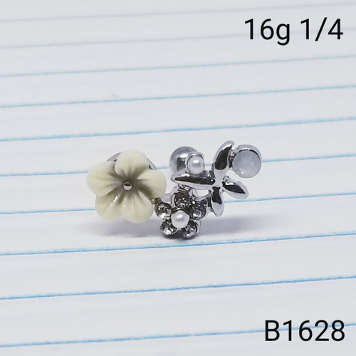 16g Silver Clay Flower CZ Cartilage Crawler Stud