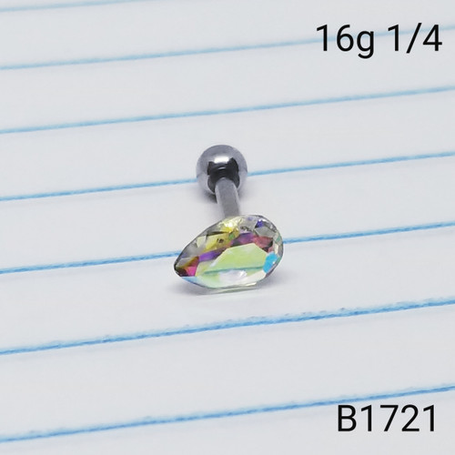 16g Silver AB Tear Drop 1/4 Cartilage Barbell Ring