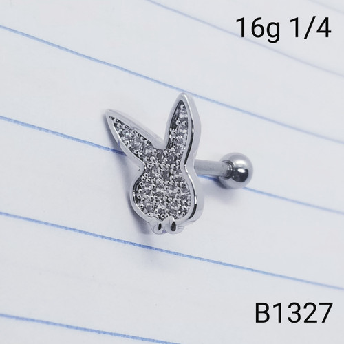 16g Silver CZ Playboy Bunny 1/4 Cartilage Barbell Ring B1327