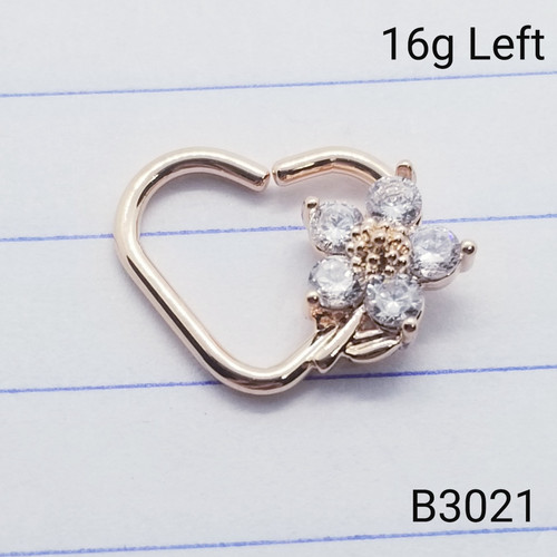 16g Rose Gold Heart Flower CZ Left Ear 3/8 Hoop Daith Ring