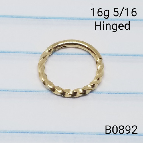 16g Gold Twisted Hinged 5/16 Hoop Seamless Ring