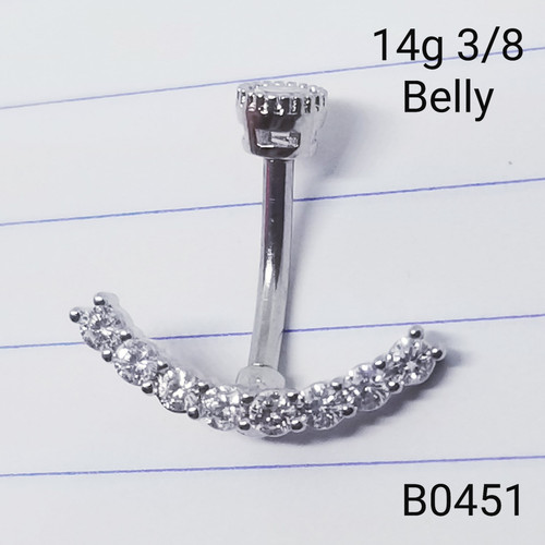 14g Silver CZ Curved Line Belly Ring