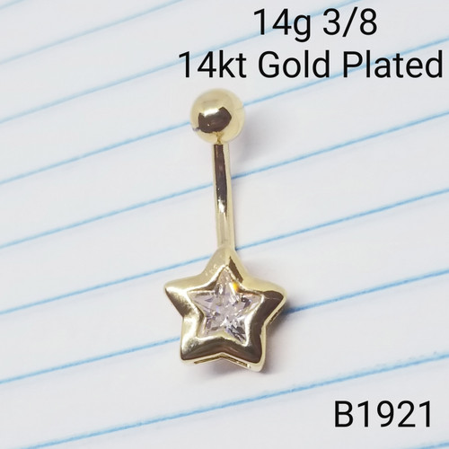 14g 14kt Gold Star CZ Belly Ring Navel