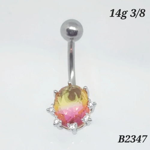 14g Yellow Pink Rainbow CZ Belly Ring