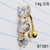 14g Gold 3 CZ Heart Top Dangle Belly Ring B1581