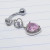 14g Silver CZ Pink 3 Heart Top Dangle Belly Ring
