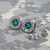 38 Caliber Nickel Bullet Casing Teal Blue Zircon Crystal Stud Earrings