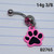 14g Silver Pink & Black Paw Dangle 3/8 Belly Ring