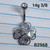 14g Silver CZ Clover 3/8 Belly Ring