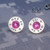 40 Silver Fuchsia Pink Crystal Stud Earrings