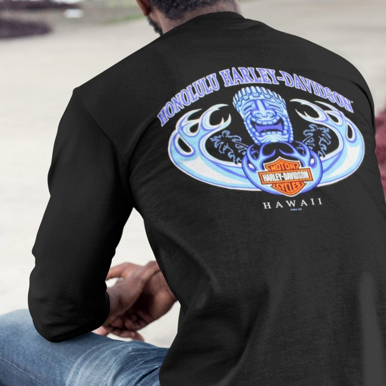 ハワイ限定 Harley-Davidson Tiki Wave ハーレーロゴ ロンT 長袖 ハワイ限定 Harley-Davidson Tiki Wave ハーレーロゴ ロンT 長袖