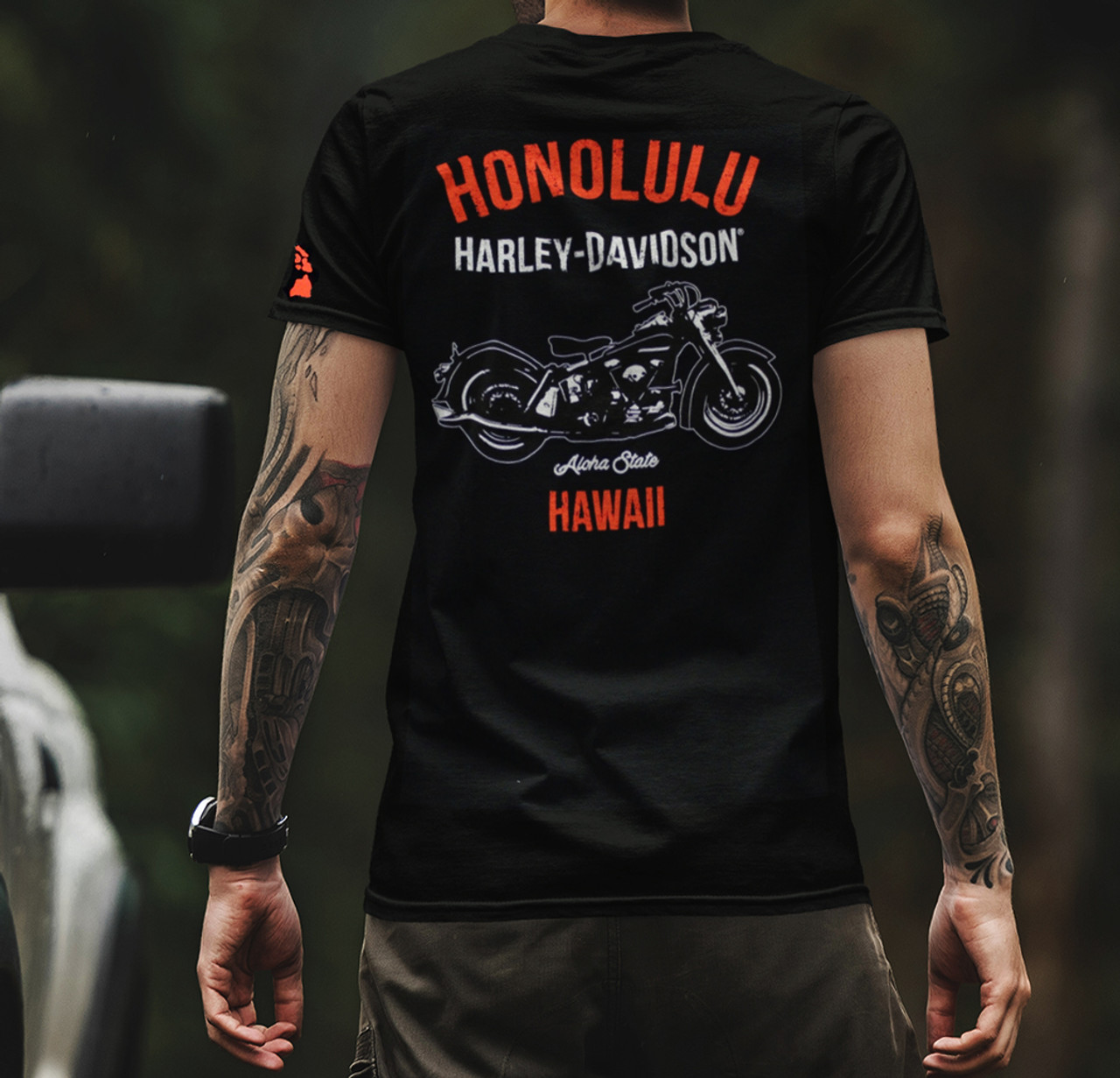 【ショッパー付】 HONOLULU HARLEY-DAVIDSON Tシャツ Vintage 00s Black Harley Davidson Honolulu Hawaii Graphic T