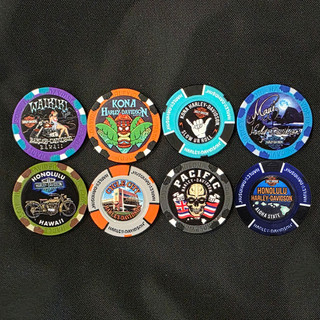 Harley-Davidson Full Color Hawaii Exclusive Poker Chips Set of 8