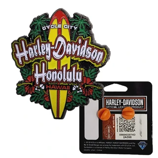 Cycle City Harley-Davidson Hibiscus Surf Pin showing front enamel design