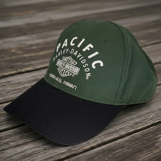 Harley-Davidson Casting Cap in Olive and Black featuring custom Pacific H-D Honolulu Hawaii front graphic