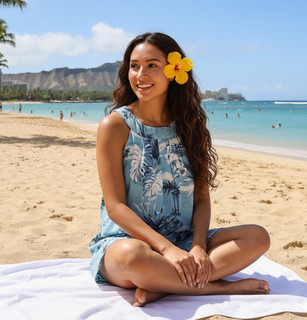 Harley-Davidson Women's Blue Coastal U-Yoke Aloha Blouse