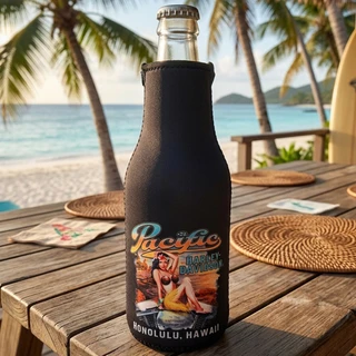 Pacific Harley-Davidson Pacific Babe Bottle Hugger front view featuring custom island graphic