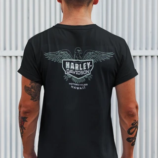 Rear view of Harley-Davidson Men's Eagle Emblem T-Shirt in Black displaying eagle shield back graphic
