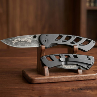 Harley-Davidson TecX Exo-Lock Skeleton Pocket Knife Stainless Handle Black