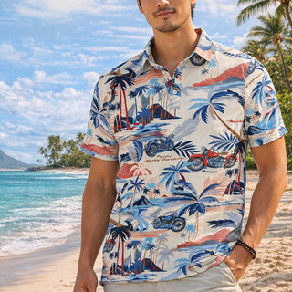 Harley-Davidson Men's Natural Paradise Ride Polo Shirt – Designed by Tori Richard