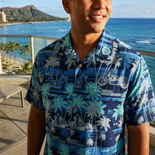 Exclusive Pacific Harley-Davidson Hawaii button-down shirt. Harley-Davidson Men's Ocean Ride Aloha Shirt.