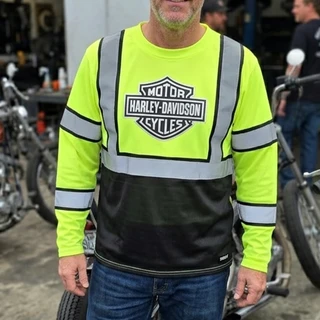 Harley-Davidson x Buffalo Outdoors Men’s Hi-Vis Reflective Top | Safety Yellow Dry-Fit Long Sleeve T-Shirt