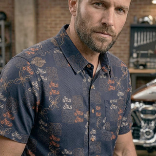 Harley-Davidson Men's Cruz'N the Block Wrinkle-Free Hawaii Exclusive Button-Up Aloha Shirt