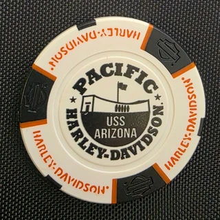 Harley-Davidson USS Arizona Memorial Collectible Poker Chip in White and Black showing Pearl Harbor graphic