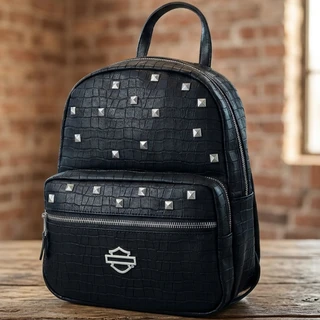 Shop Harley-Davidson Women's Croco Embossed Stud Bar & Shield Backpack