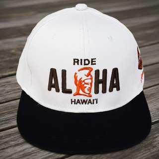 Harley-Davidson Ride Aloha Flat Cap in White and Black featuring custom Hawaii front graphic.