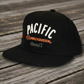 Harley-Davidson High Road Flat Cap in Black featuring custom Pacific H-D Honolulu Hawaii front graphic