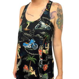Harley-Davidson Hawaii タンクトップ Vintage Art Black Harley-Davidson Tank Top Honolulu Hawaii