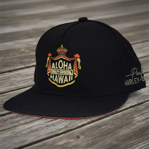 HARLEY-DAVIDSON ハワイ限定　ハーレーダビッドソン キャップ Harley-Davidson Coat of Arms Flat Brim Cap – Black | Pacific H-D